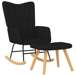 Schaukelsessel mit Hocker Schwarz Relaxsessel Schaukelstuhl Stoffstuhl - Bild 1 von 12