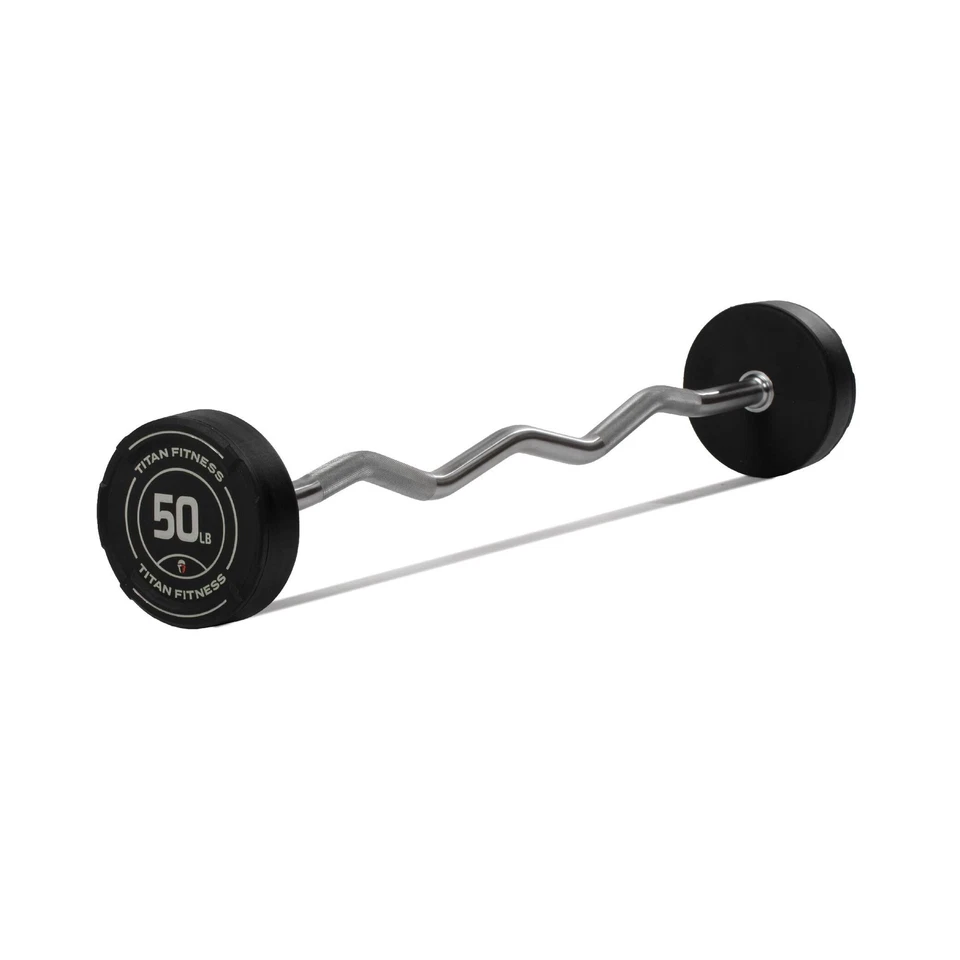 Barra fija Titan Fitness 50 lb goma EZ Curl, barra de pesas precargada Foto 1 de 4