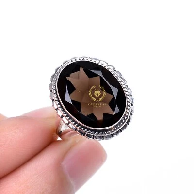 Natural Smoky Quartz 925 Sterling Silver Statement Handmade Ring, All Size - Image 1 of 4