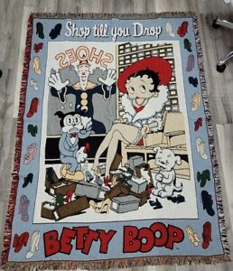 Vintage  “Shop Till You Drop” Danbury Mint Betty Boop Throw Blanket 50” 70” RARE