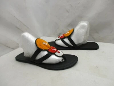 Sandálias tanga feminina de couro preto com miçangas marroquina africana tamanho 38 EUR - Imagem 1 de 4