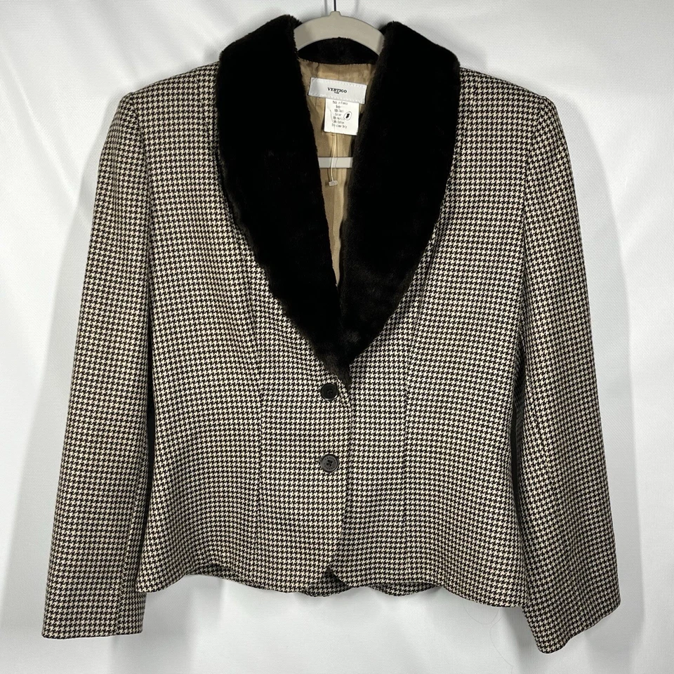 Vertigo Париж шерсти гончая блейзер куртка S искусственного меха отделки воротник нейтральный шик - Изображение 1 из 4