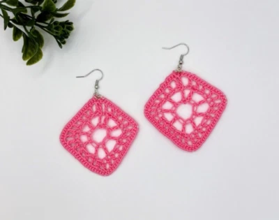 Pink Diamond Crochet Earrings | Geometric Statement Jewelry - Image 1 of 4