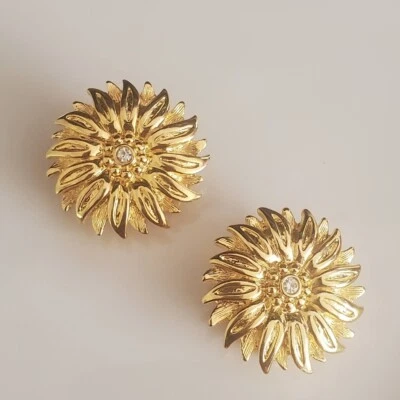 VTG Joan Rivers Earrings Golden Sunflowers Crystal Centers Clip On closure - Image 1 of 4