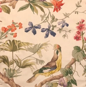 SCALAMANDRE Belize Ivory Floral Bird Cotton Botanical Remnant New - Picture 1 of 1