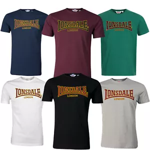 Lonsdale Premium Classic Slim-Fit Flock Print Logo 100% Cotton Shirt T-Shirt - Picture 1 of 56