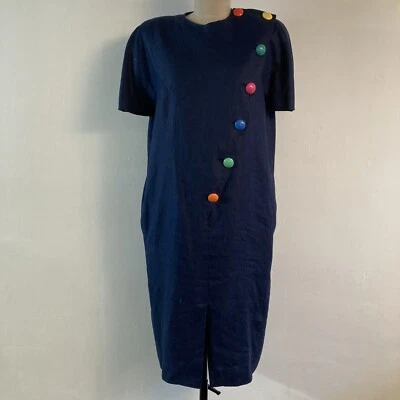 Vestido Oscar De La Rents True Vintage de lino años 80 talla 10-12 Foto 1 de 4