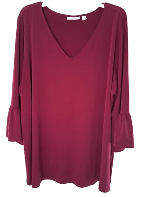 Susan Graver 3X Wine Color Tunic Top 3/4 Bell Sleeve Fairy Hippie Bohemian - Image 1 of 4