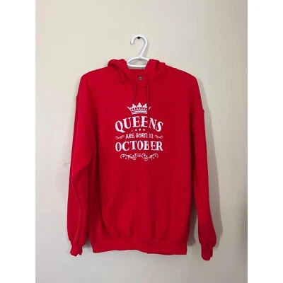 Gildan Womens Medium Hoodie Sweatshirt Front Pockets Queens Are Born in October - Image 1 of 4