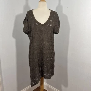 Vintage Johnny Was Dress Women M Asymmetric Olive Eyelet Tunic Beach Coverup - Picture 1 of 10