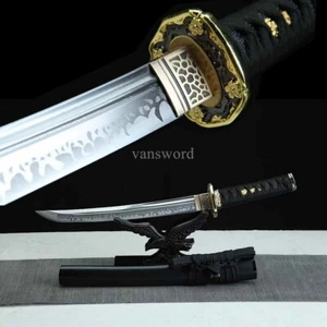 Japanese Tanto UNOKUBI ZUKURI Damascus Folded Steel Full Tang Sword Samurai Blac - Picture 1 of 10