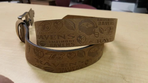 Baltimore Ravens Crazy Horse Embossed Slogan Mens Leather Belt Brown Tan size 30 Cover