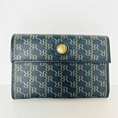 Rioni Signature RR Monogram Print On Black Designer Canvas Front Fold Wallet NEW - Image 1 of 4