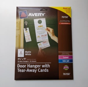 Avery  76150 - 50 Door Hangers with Tear-Away Cards 4-1/4" x 11" 25 Sheets - Picture 1 of 2