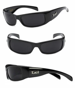 Locs Motorcycle Bikers Cholo Sport Outdoor Mens Sunglasses - Shiny Black LC02 - Picture 1 of 4
