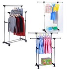 Single/Dual Pole Garment Rack Adjustable Clothes Drying Hanging Bar Rolling Rail
