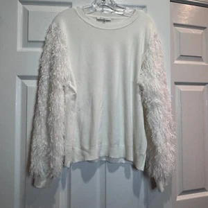 Sioni Milano Women XL Sweater Ivory Long Sleeve Feather Soft Girl Cozy Glam - Picture 1 of 13
