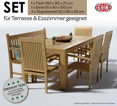 Teak Gartensitzgruppe Teakholz 4xSessel Bank Tisch 180 cm Esszimmer Gartenmöbel - Bild 1 von 4