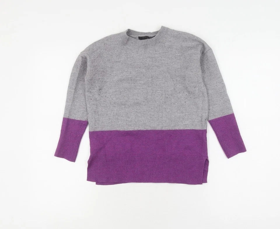 Tahari Women's Grey/Purple Crew Neck Pullover Jumper S - Image 1 of 4