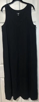 DKNY Size Medium M Black Maxi Dress Sleeveless Linen Blend Side Slits Lagenlook - Image 1 of 4