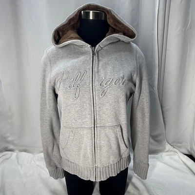 Tommy Hilfiger Gray full-zip Hoodie Faux Fur Lining Embroidered Front Logo - Image 1 of 4