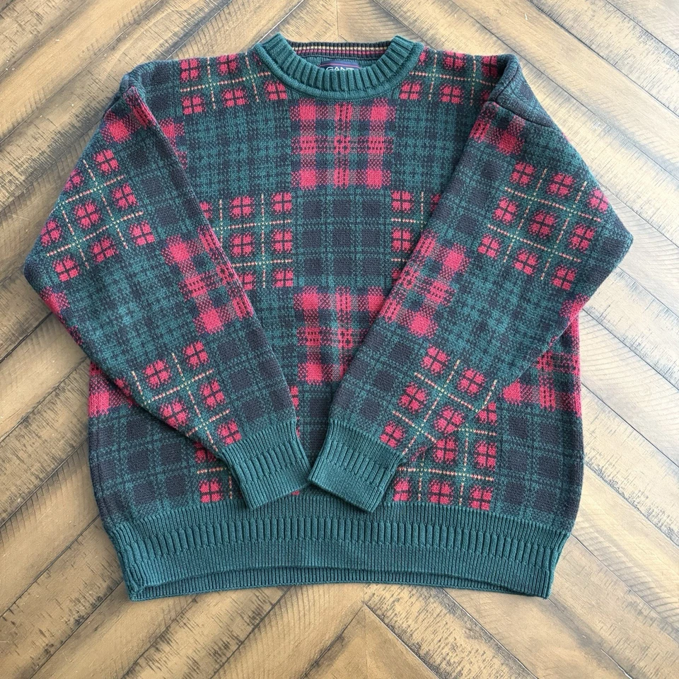 Suéter de Navidad vintage Gant 100 % algodón rojo verde retazos a cuadros para hombre L Foto 1 de 4