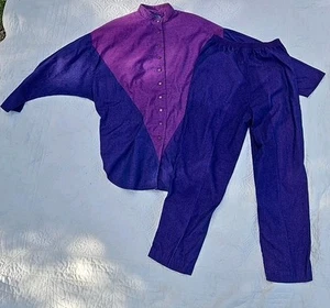 1980s Vintage Tailored Sz 12 Thomas O Sport Dallas TX 2 Pc Pant Suit Glam Rock - Picture 1 of 17