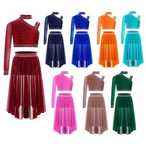 Kids Girls Outfits With Skirt Suit Contemporary Set Crop Top Costumes Lyrical - Picture 1 of 54