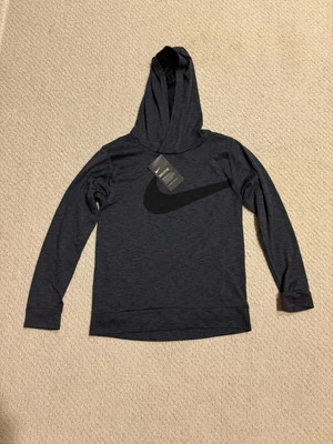 NIKE Niños Talla M Gris Carbono Negro Swoosh Manga Larga DriFit Pullover Sudadera con Capucha Nuevo con Etiquetas Foto 1 de 4