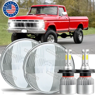Faros LED de haz alto/bajo de 7 pulgadas 2 piezas para camioneta Ford F100 F250 F350 1953-1977 Foto 1 de 4