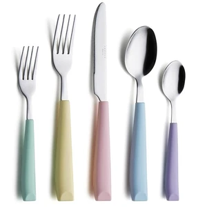 Silberbesteck Set Edelstahl Besteck Farbe Griff Besteck gemischt Pastell - Bild 1 von 9