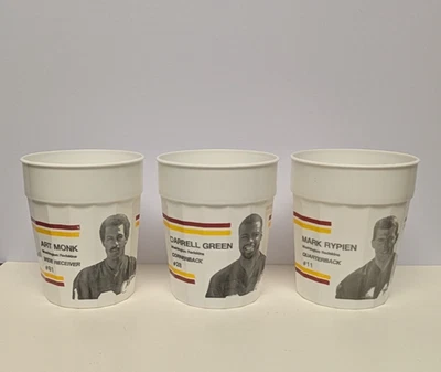 Vintage Redskins Art Monk Darrell Green Mark Rypien Hard Plastic Cups, Lot of 3 - Image 1 of 2