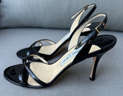 Туфли на высоких каблуках Jimmy Choo черная лакированная кожа с ремешком на лодыжке размер США 9 - Изображение 1 из 4