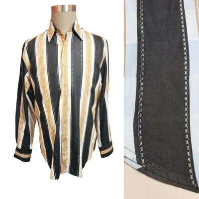 Robert Graham Wide Stripe Stitch Detail Button Front Men's Shirt Yellow/Black L - Image 1 of 4