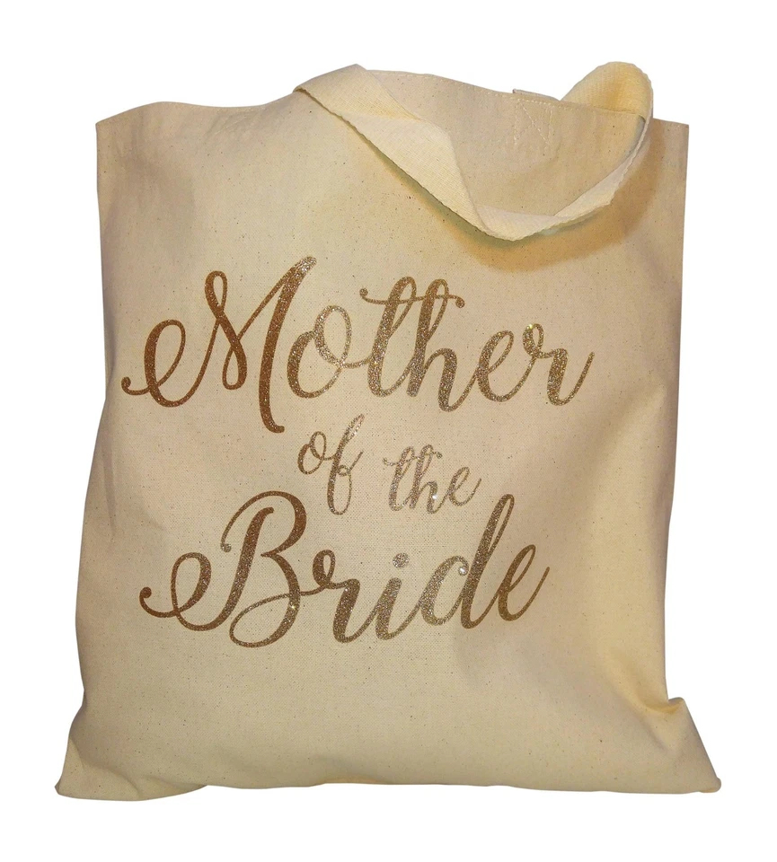 NWOT Mother of the Bride wedding tote bag canvas natural gold glitter lettering - Image 1 of 1
