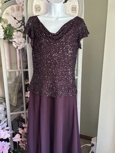 Maxi Vestido Para Mujer J Kara Ciruela Elegante Formal Lentejuelas Capucha Cuello Gasa Talla 10 - Imagen 1 de 11