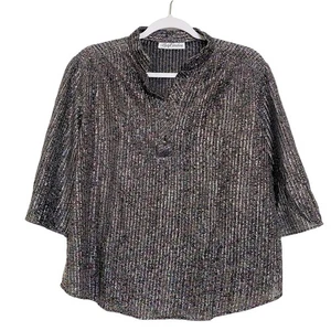 Vintage Lady Caribou Womens Metallic Shimmer 3/4 Sleeve Blouse - Picture 1 of 6