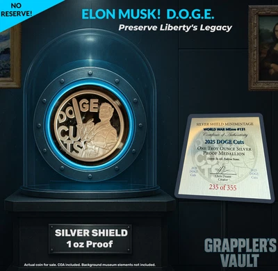 2025 DOGE CUTS  Silver Shield World War MEme - RARE - ELON MUSK - NO RESERVE! - Image 1 of 4