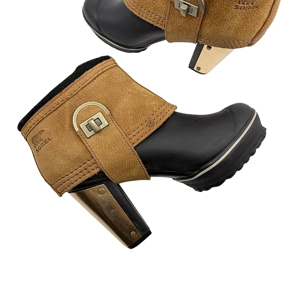 Sorel MEDINA II PLATAFORMA LLUVIA Impermeable Cuero Botines 7 GOMA PATO Foto 1 de 4