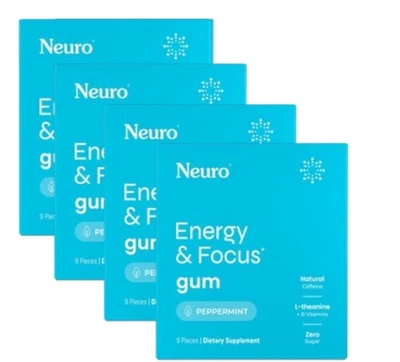 Neuro Gum L-teanina B-12 Nootrópicos Cafeína 4pk 36 piezas Aumentar la energía y el enfoque Foto 1 de 3