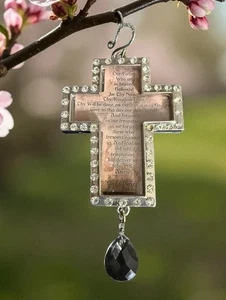 Davinci Lords’s Prayer Laege Pendent Cross With Teardrop Crystal - Picture 1 of 4