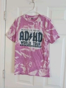 AD/HD Spoof T Shirt Size Medium Pink And White Tye Dye - Picture 1 of 5