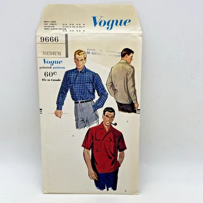 Vogue Patterns 9666 Mens Medium Sport Shirt Surplice Neckline 1958 UNCUT - Image 1 of 4