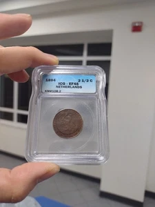 RARE 1894 Netherlands 2 1/2 Cents ICG EF45 / XF45 GRADED SLAB COIN CERTIFIED - Picture 1 of 8