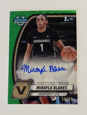 2024 - 25 Bowman Chrome Mikayla Blakes 绿色波浪折射器第一签名 #50/85 — 第 1/2 张图片