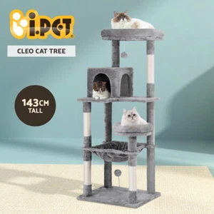 i.Pet Cat Tree Tower Scratching Post Scratcher 143cm Condo House Trees Grey - Picture 1 of 9