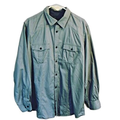 Mens Xl  Button Front Top Collared Flap Pocket Long Sleeve Rustic Look Gray - Image 1 of 4