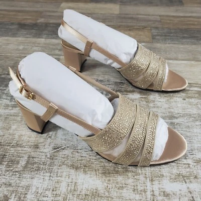 Sandalias David Tate Sparkle para mujer talla 11 M champán satinado estrás con cordones Foto 1 de 4