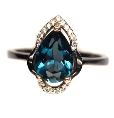 7 X 9 mm. Anillo Londres Topacio Azul y Circonita Cúbica Plata 925 Esterlina Talla 6 Foto 1 de 4