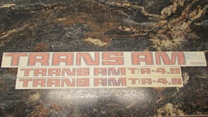 1980 Trans Am names and 2 T/A 4.9 shaker decals Dark red to orange w/ yw accent - Picture 1 of 8